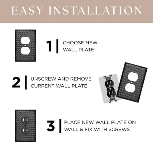 Hand Hammered Combo Rocker Duplex Light Switch Wall Plate - Black
